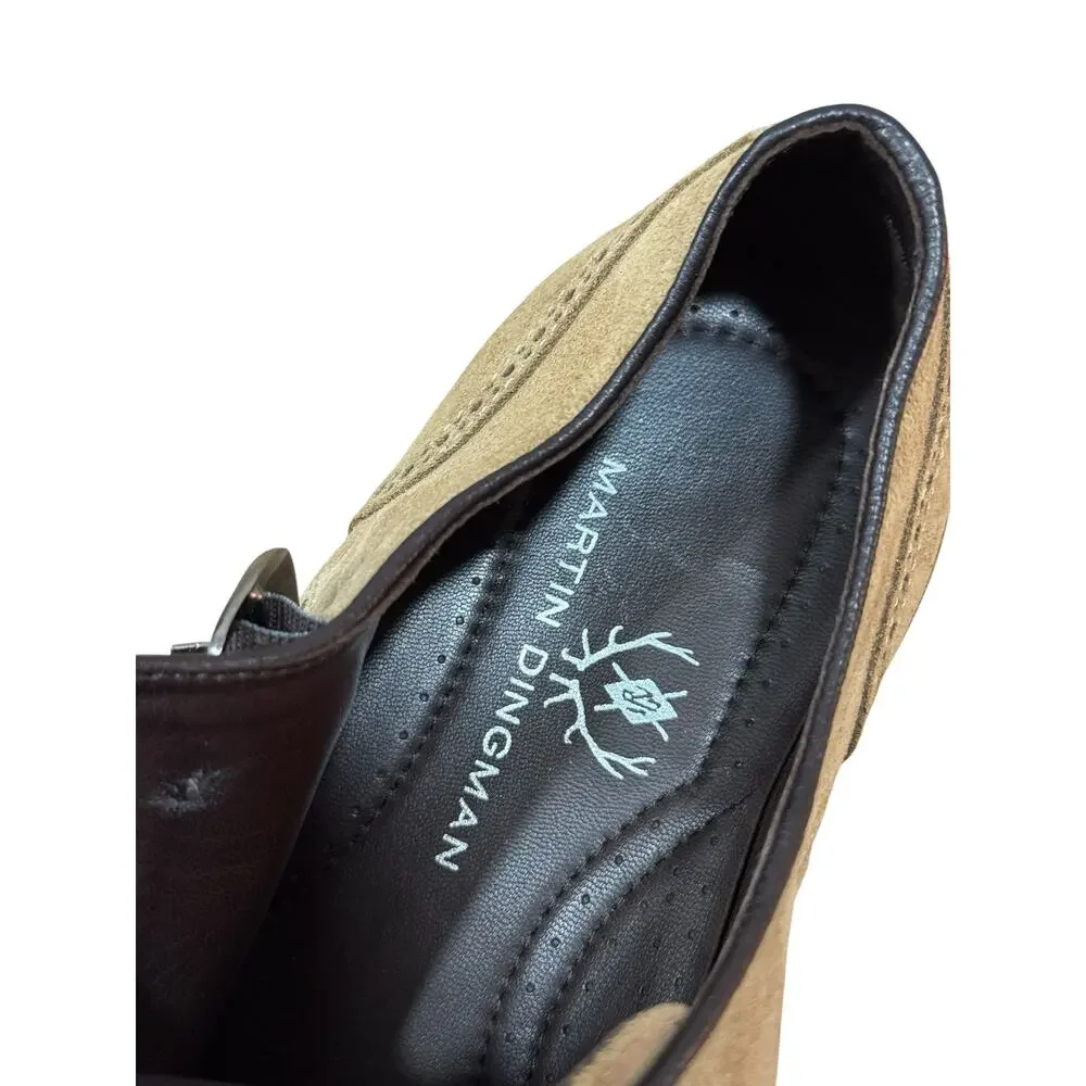 Martin Dingman Double Monk Strap Suede Shoes Mens 10 Tan Wingtip Vibram Lug Sole